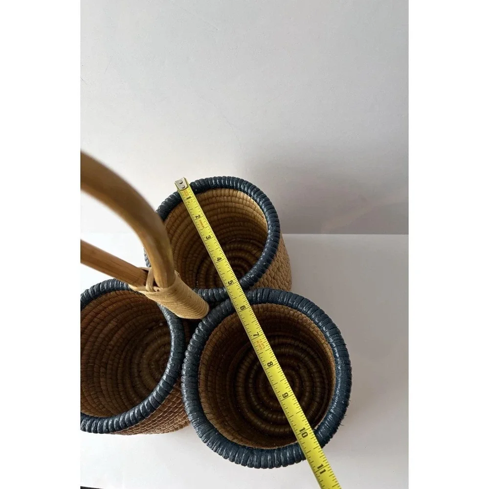 Vintage Woven Rattan 3‎ Compartment Caddy Basket w Handle Boho